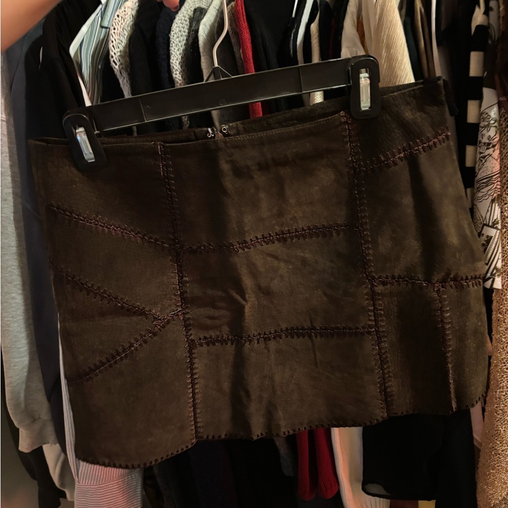 Vintage Suede Brown Patchwork Mini Skirt